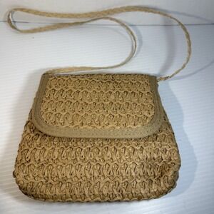 Raffia Straw Crochet Woven Shoulder Crossbody Bag Purse Magnetic Snap 7" x 6"
